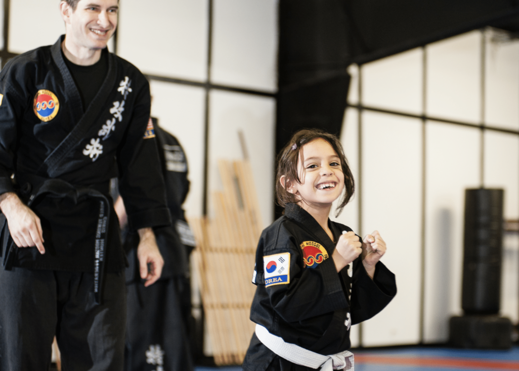 Kids training in martial arts class